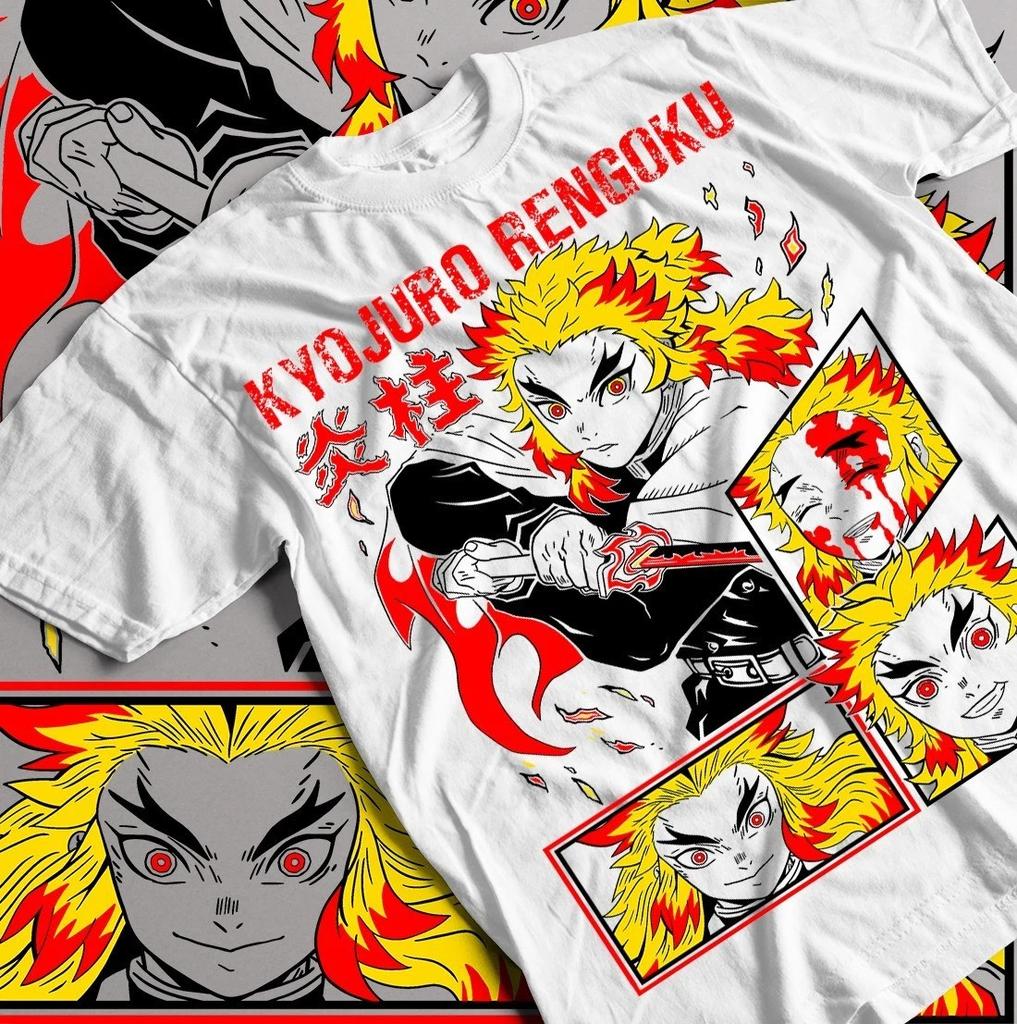 Demon Slayer Kyojuro Rengoku Flame White T-Shirt Gift For Fan