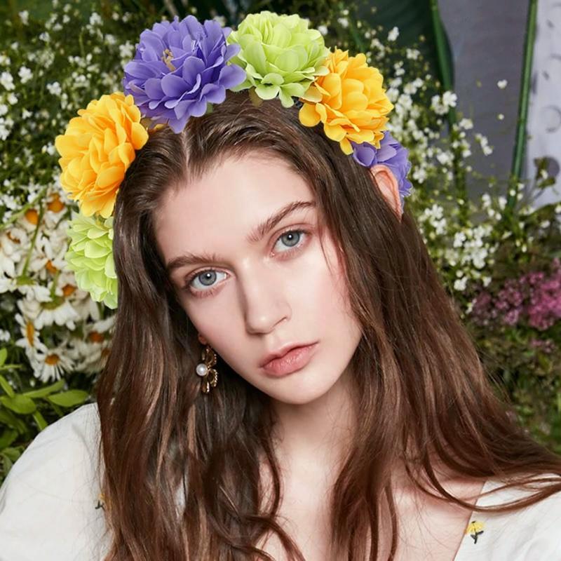Colorful Headpiece Three-Dimensional Festival Party Headband Flower Crown Headband  Artificial Rose Headband For Wedding