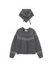 OUEL Wool Silk Blended Nordic Knit+Head Scarf Set_Dark Gray