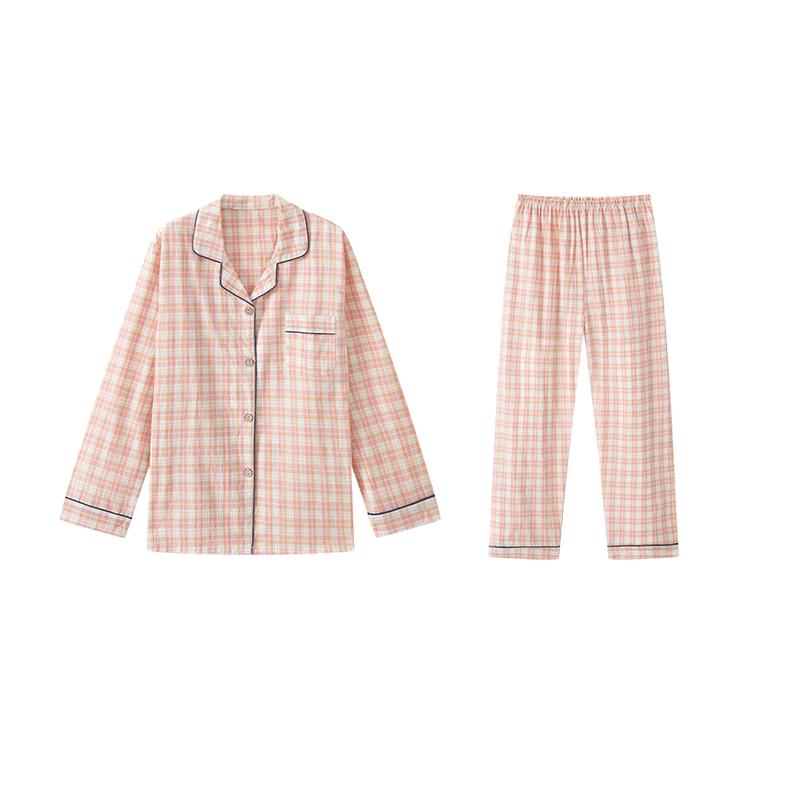 Women s 100% Cotton Waffle Knit Lapel Long Sleeve & Pant Pajama Set L