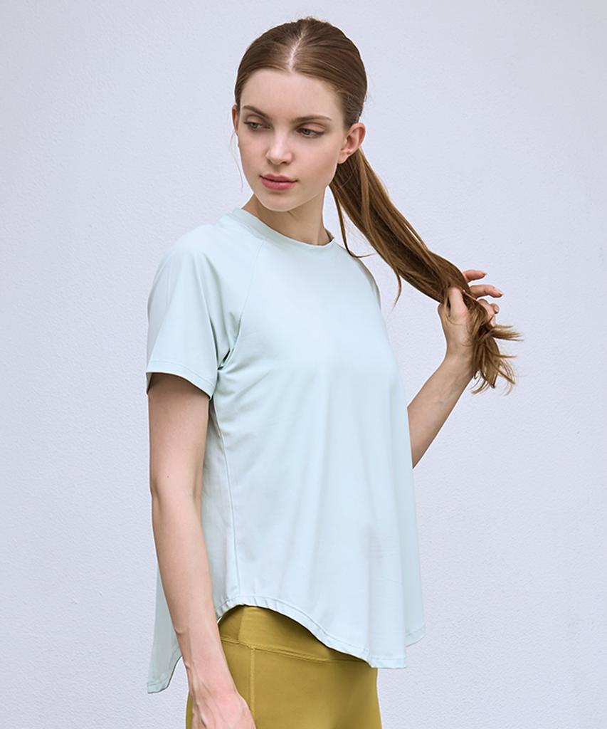 NOKJOK Laplan Back Slit Short Sleeve T-Shirt Running Yoga Wear Pilates Wear