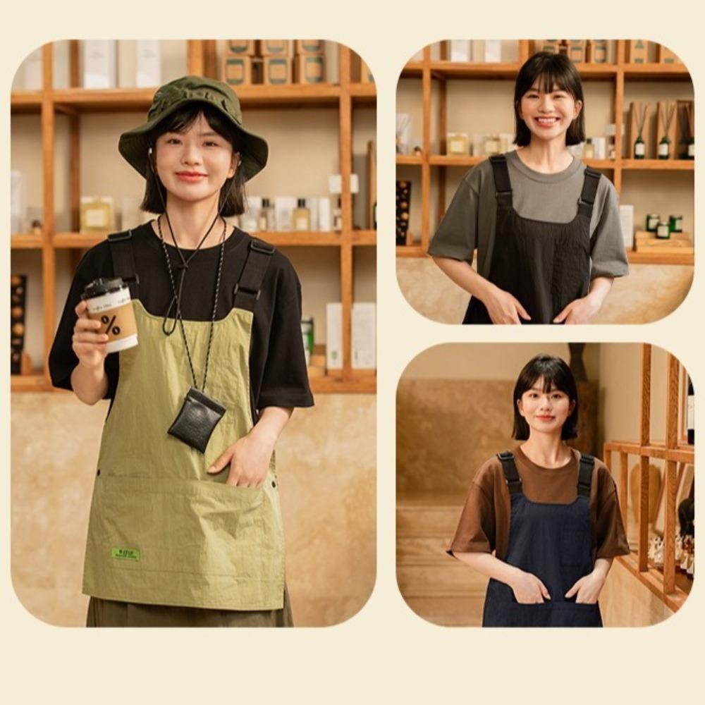 Japanese Style Vest Apron Multiple Pockets Adjustable Resistant Dirt Apron Widened Shoulder Straps Fashion Cooking Apron Female