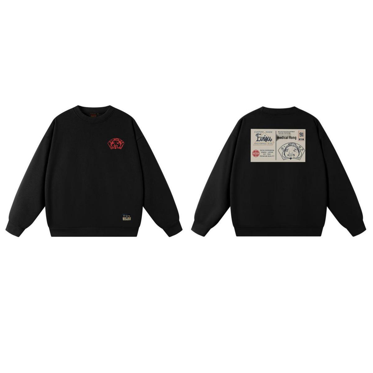 

Толстовка EVISU Streetwear Бог Удачи: Унисекс пуловер с круглым вырезом высокого качества для осени 2026 M
