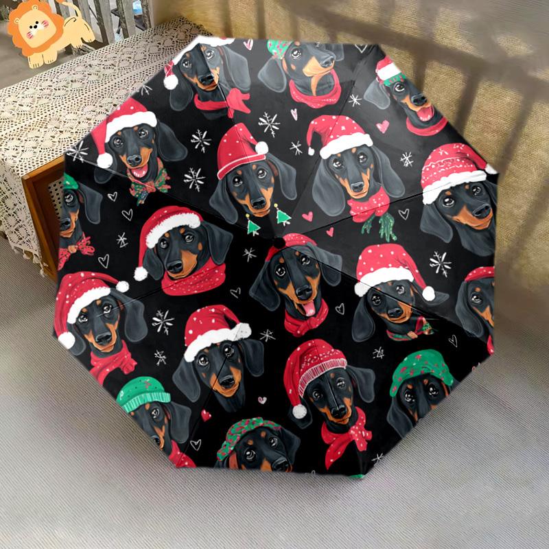 1 Stück Automatischer Faltregenschirm - Dackel-Muster, Tragbares & Faltbares Design mit 8 Speichen, Weihnachts-Geburtstagsgeschenke