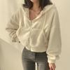 Autumn Winter Loose Casual Lamb Fleece Pullover Hooded Sweatshirt Women Solid Color Warm Zipper Hoodies Outwear Top