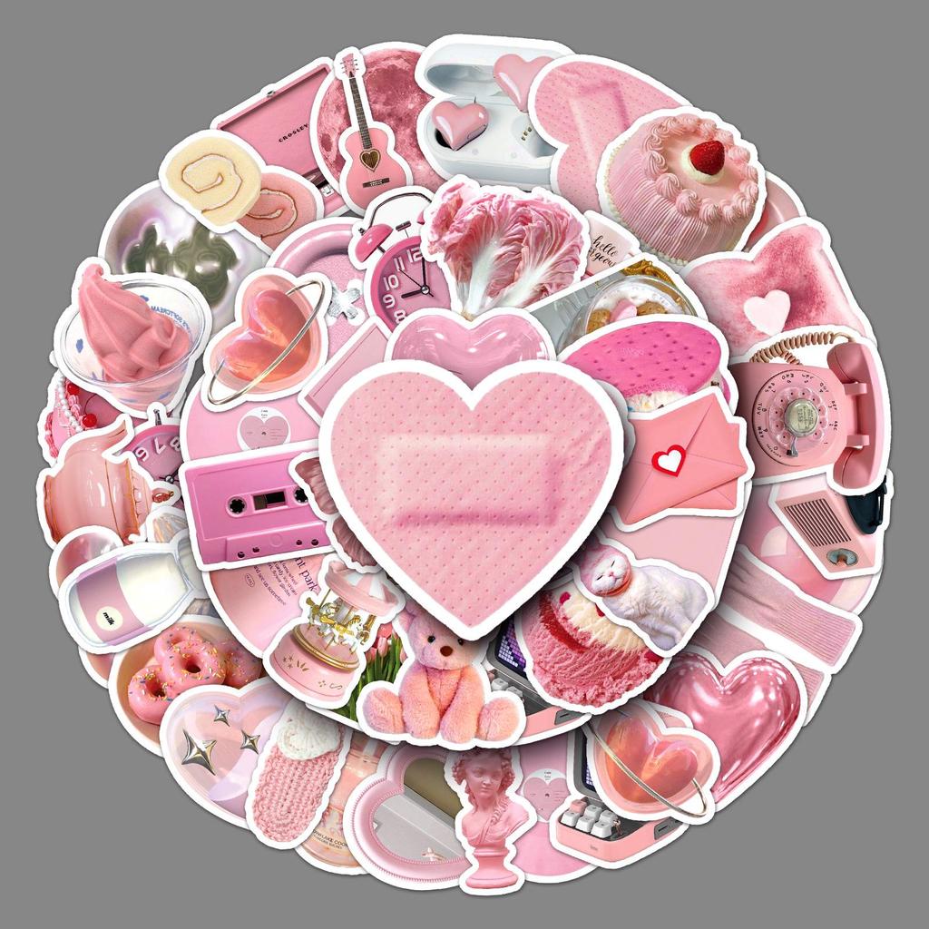 50-Pack Waterproof Pink Cartoon Graffiti Stickers for Journals, Luggage, and Phones