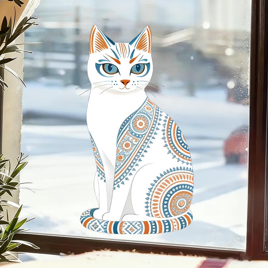 Bohemian Pattern Cat Static Cling Window Sticker for Bedroom Living Room Balcony Glass Home Decor