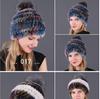 Women's Fur Hat with Rex Rabbit and Fox Fur Pompon for Autumn and Winter