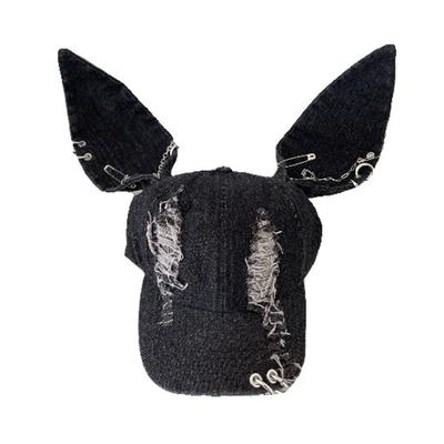 Adult Distressed Baseball Caps Spring Camping Casual Sport Caps for Girl Outdoor Sunproof Hat with Rabbit Ears Decors