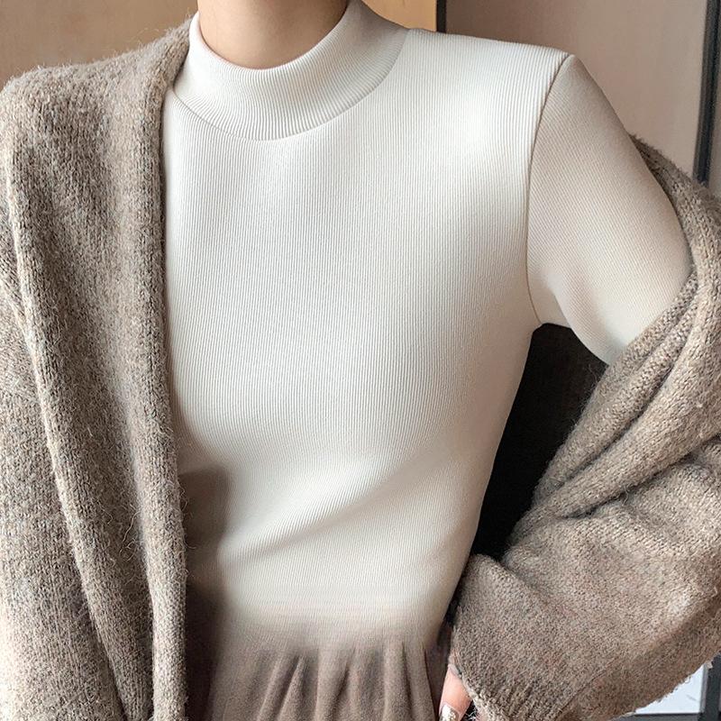 Threaded Velvet Half Turtleneck Bottoming Shirt for Women, Autumn and Winter New Style Thickened German Velvet Mid-collar Warm Top