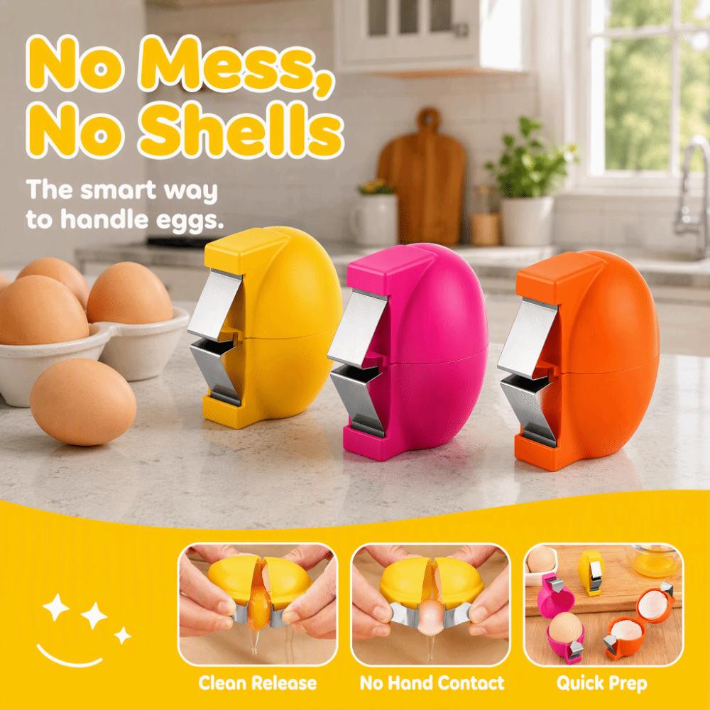 3 Pack Pink, Yellow, Orange Egg Cracker Tool Stainless Steel Egg Opener  For Raw Eggs