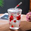 Tazza in Vetro Fragola Carina Resistente al Calore per Caffè Latte Acqua con Coperchio e Cannuccia Trasparente Carina Tazza con Cannuccia per Succhi Smoothie Bevande Fredde
