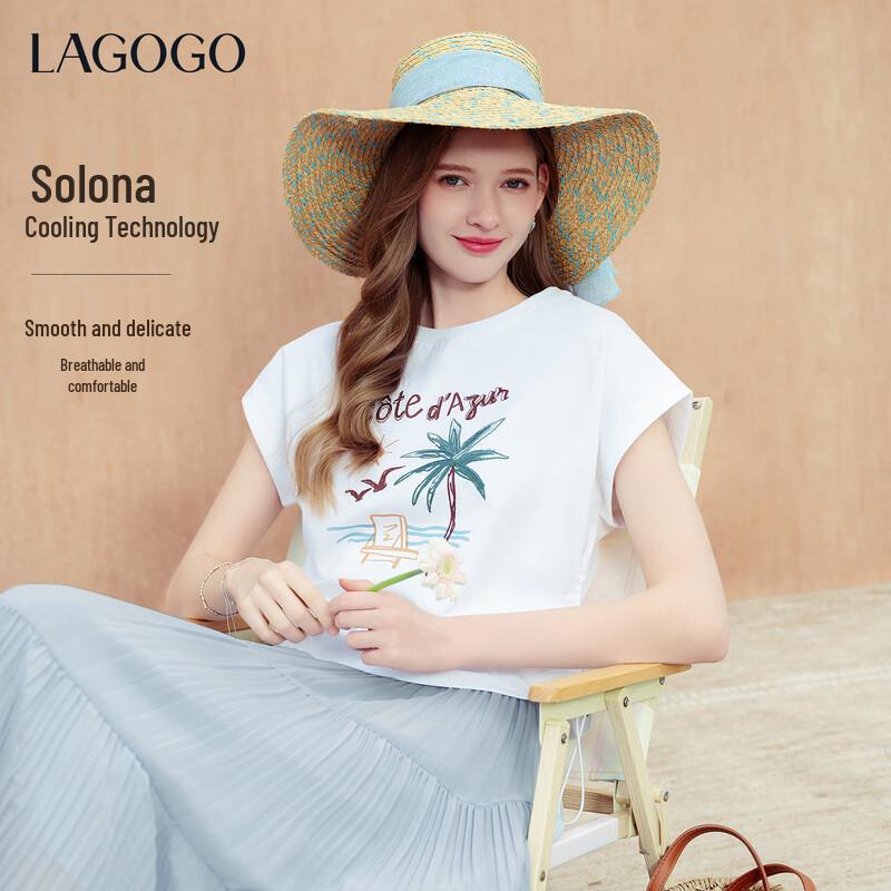 LAGOGO Cooling Anti-bacterial Azure Coast Embroidered Women s T-Shirt S