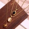 Vintage Oval Black White Brown Stone Charm Necklace Small Cute Pendant Necklaces Jewelry Gift for Women