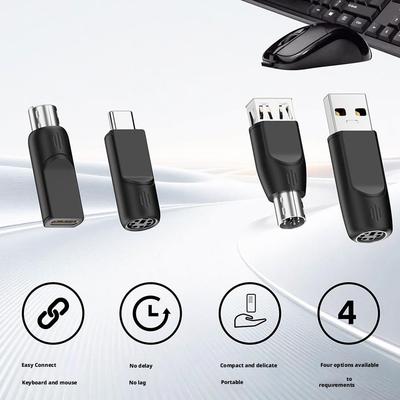 Adaptador USB para PS2 USB-A e Tipo-C Macho para PS2 Fêmea Conversor para Teclado e Mouse Laptop Computador de Mesa