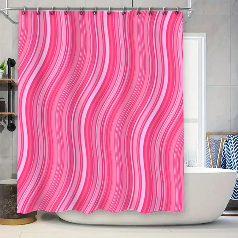 

Elegant Pink Stripe Shower Curtain Set Waterproof Bathroom Decor Liner Vintage Farmhouse Modern Fabric Backdrop W60H190(CM)-1 Pcs