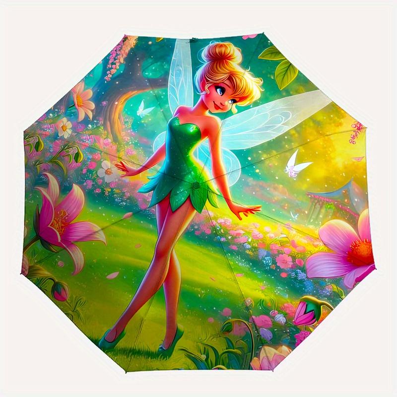 Disney Tinker Bell Manual Opening and Closing Umbrella - 8-Rib Reinforced Folding Design, Lightweight and Portable, Suitable for Daily Busin