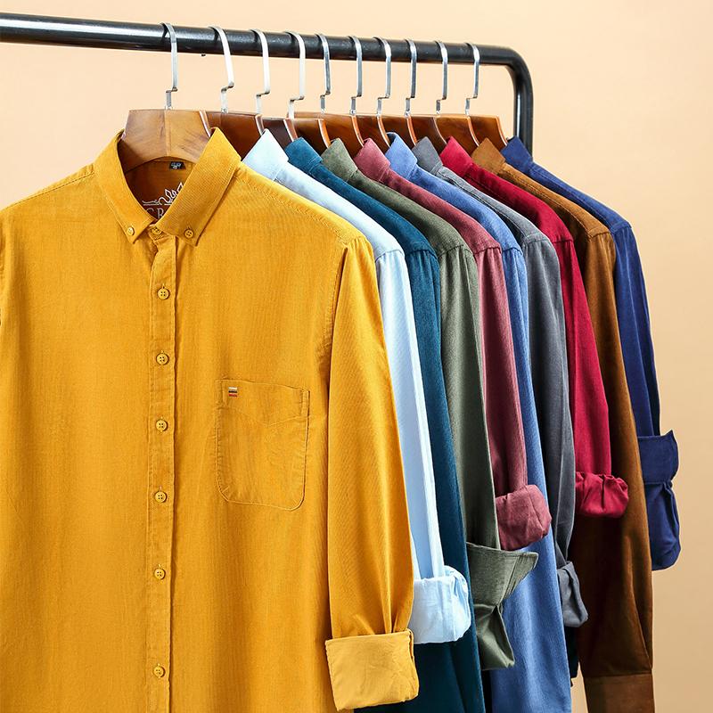 100% Coduroy Warm Long Sleeve Men Casual Shirts Winter Cotton Solid Male Business Shirt