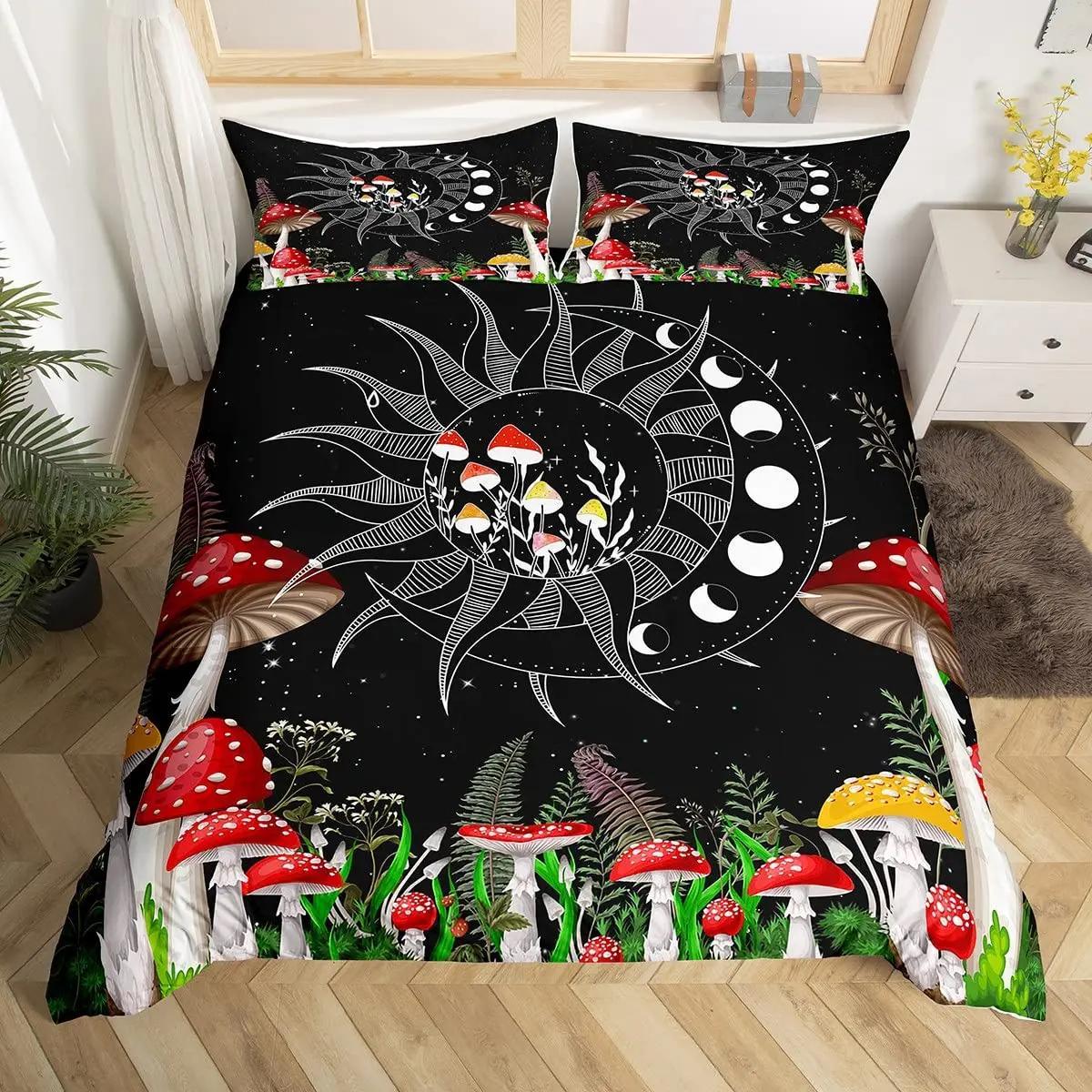 

Glitter Starry Sky Galaxy Duvet Cover Mushroom Butterfly Quilt Cover Microfiber Star Moon Palm Leaves Flowers Queen Bedding Set EU Single(135x200cm)