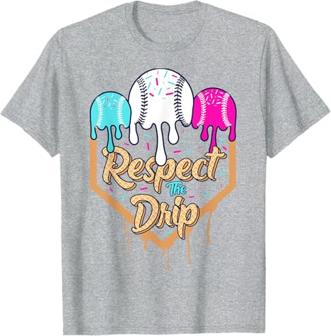 Baseball Drip Boys Ice Cream Waffle Home Plate Respect Dripping TShirt Pink and Blue BaseballDrip Y2k Graphics Saying Tee Tops