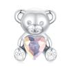WOSTU 925 Silver Princess Pink Bear Bead Ballet Girl Charm Shoe Bow Pendant Saftey Chain Fit Bracelet Neckalce DIY Gift