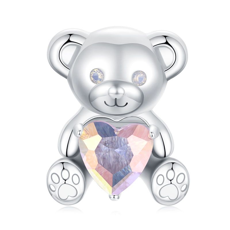 WOSTU 925 Silver Princess Pink Bear Bead Ballet Girl Charm Shoe Bow Pendant Saftey Chain Fit Bracelet Neckalce DIY Gift