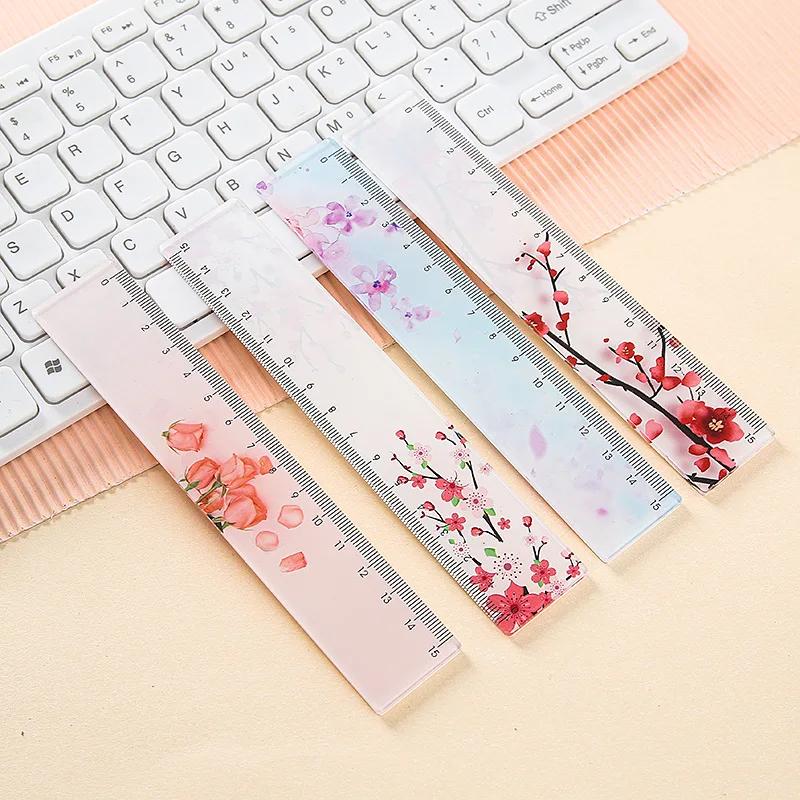Flower Transparent Acrylic Ruler Girl Ins Multi-functional Creative Handbook Ruler Cartoon Student Stationery
