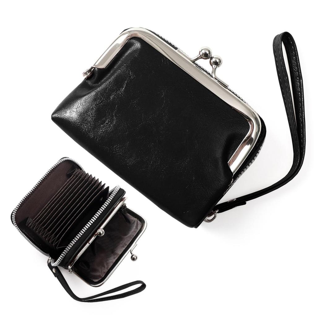 Blanc Pomme Women's Mini Wallet with Clasp, Separate Coin Purse, Stylish and Compact, Black, Bp-2019