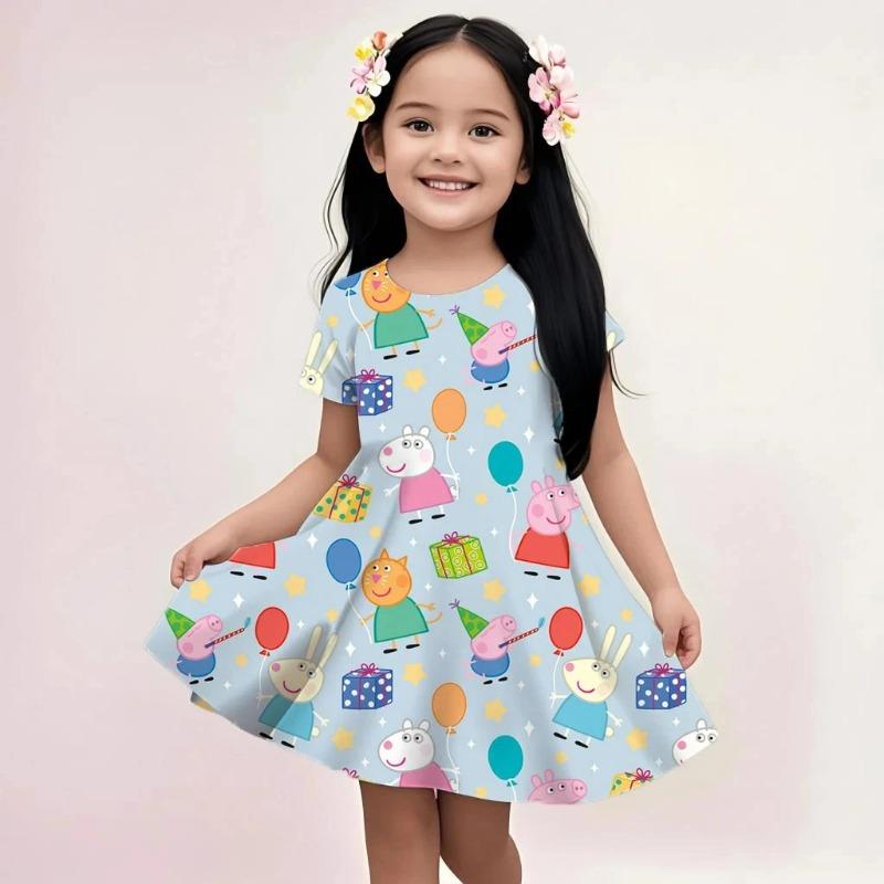 Girls Peppa Pig Summer Cartoon Sundress Casual Loose Fit Print