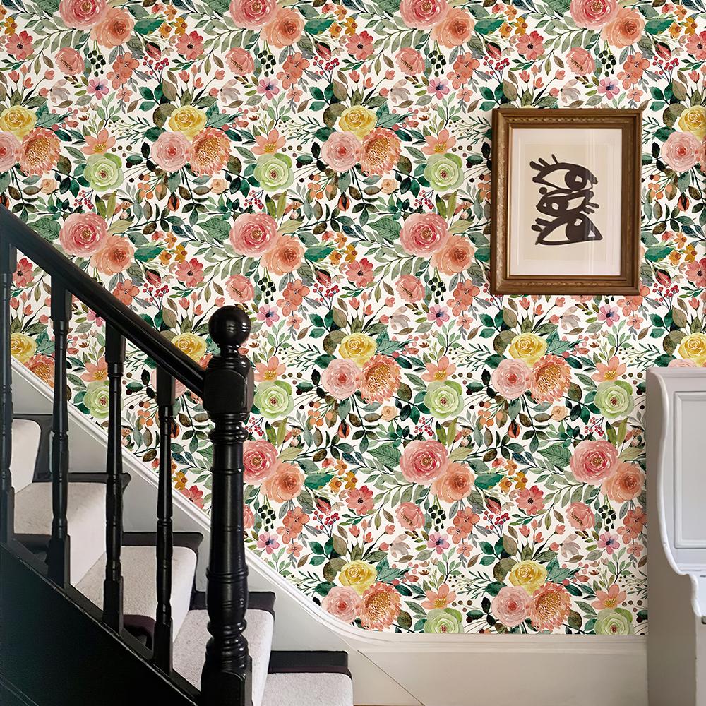 Pink Floral PVC Home Decor Wallpaper Removable Waterproof Flower And Leaves TV Background Decoration Elegant Cabinet Sticker