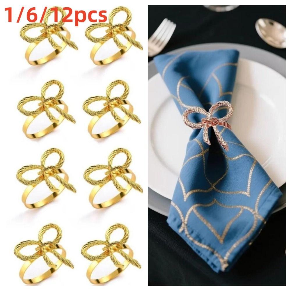 1/6/12pcs Gold Napkin Ring Buckles Metal Dinnig Table Decoration Stylish Napkin Holder Kitchen