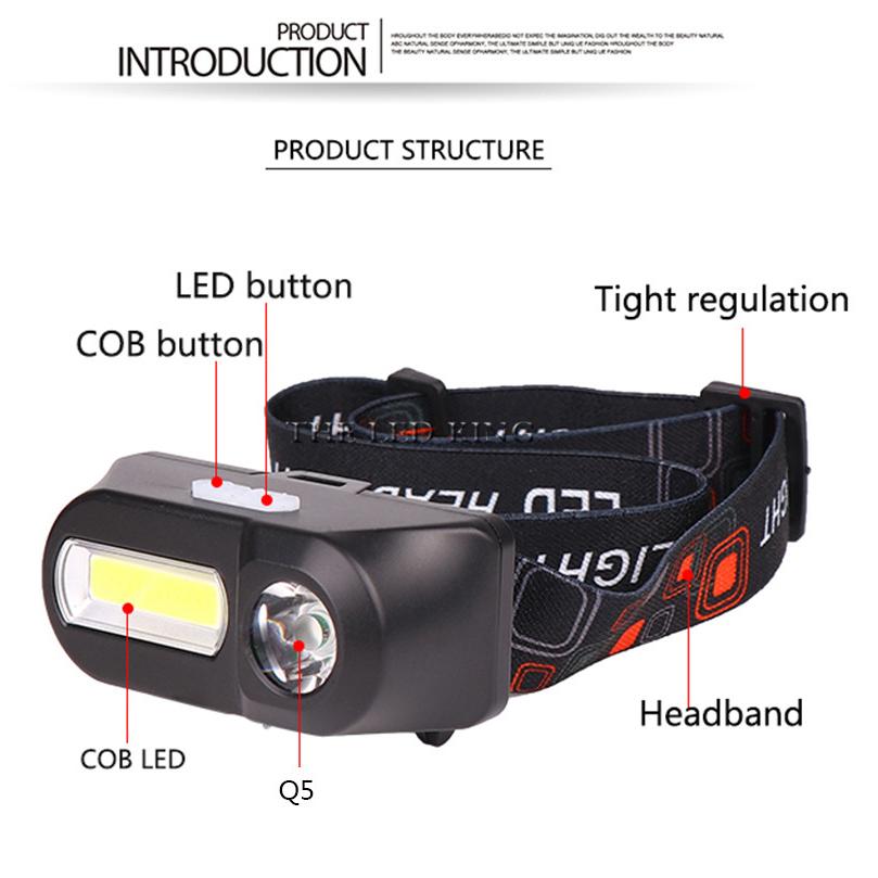 Led Headlamp XPE+COB Headlight Head Torch Flashlight Head Lamp For Outdoor Fishing Hunting