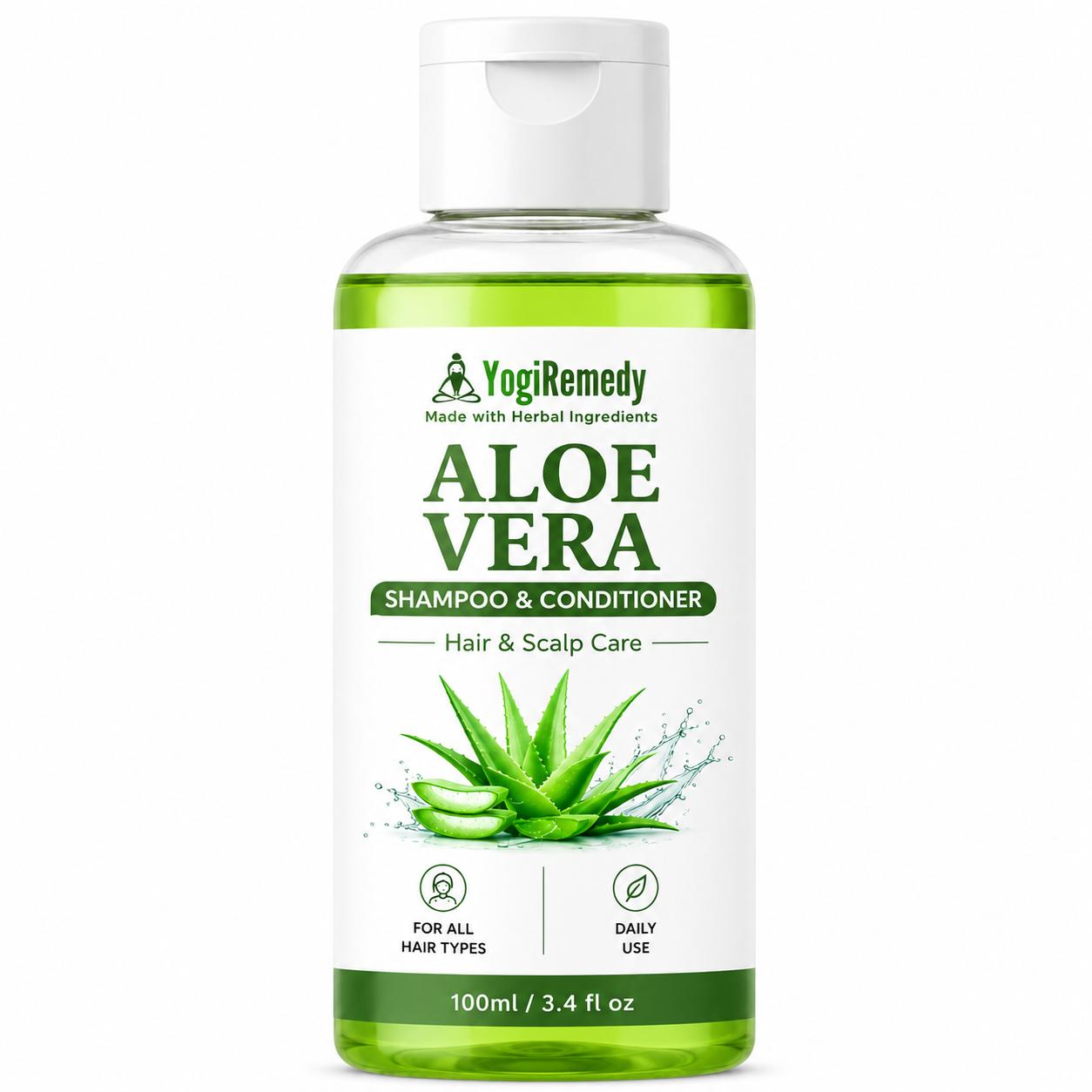 

YogiRemedy Aloe Vera Shampoo & Conditioner 100ml – Hair & Scalp Care Formula for Daily Use, Suitable for All Hair Types 100ml зелений