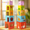 5PCS Wooden Boxes Stacking Tower Kid Montesorri Color Shape Recognition Toy Flash Cards Matching Gift Early Learning Sensory Toy
