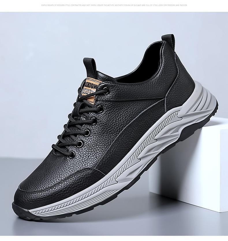 

2026 New Lightweight Men Casual Leather Sneakers Non-slip Breathable Male Outdoor Running Shoes Lace Up Soft Sport Shoes 38 чорний