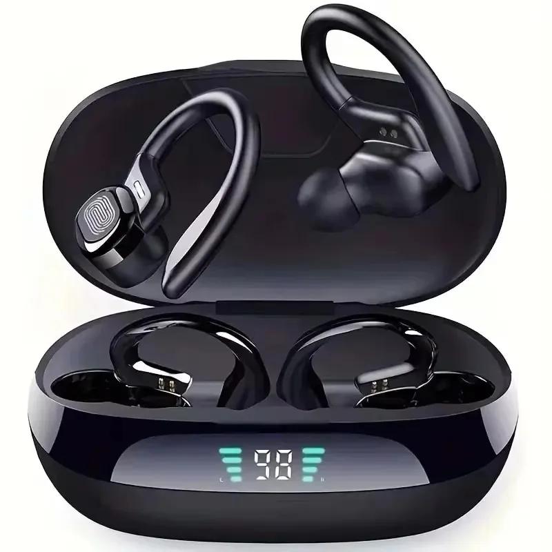 Auricolari Bluetooth SP16 da Appendere all'Orecchio per Sport e Corsa con Lunga Durata della Batteria, Display Digitale, Cancellazione del Rumore