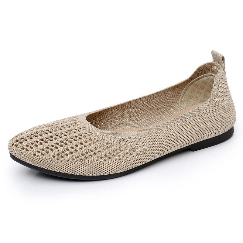 New Summer Women's Shoes Soft Sole Soft Breathable Fashionable Casual Shoes Shallow Mouth Flying Mesh Flat Beanie Shoes