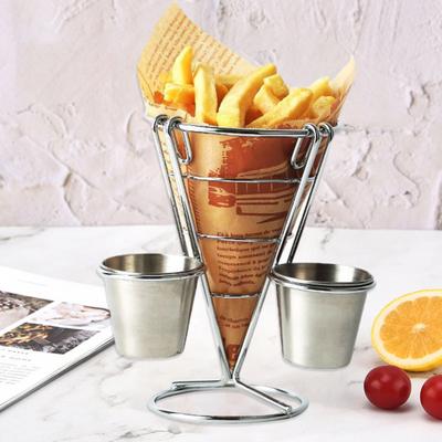 French Fries Stand Durable Metal Chip Rust-proof Hollow Out with Cup Holder Fried Chicken Display Rack
