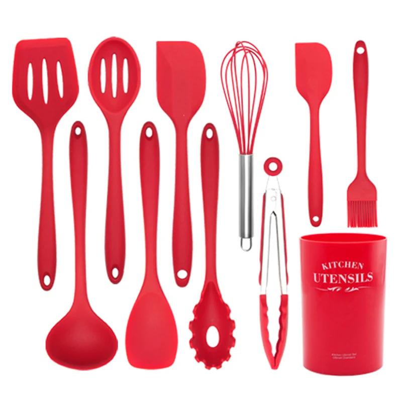 10/11Pcs Silicone Cooking Utensils Set Heat Resistant Turner Spatula Spoon Shovel Oil Brush BBQ Clip Kitchen Utensils Cookware
