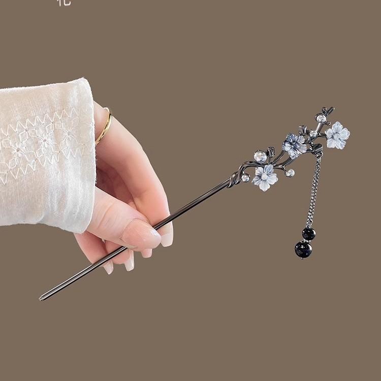 

Вінтажні кришталеві перлинні квіти палички для волосся для жінок китайський стиль перехресна китиця шпилька диск палички для волосся аксесуари для волосся подарунки білий