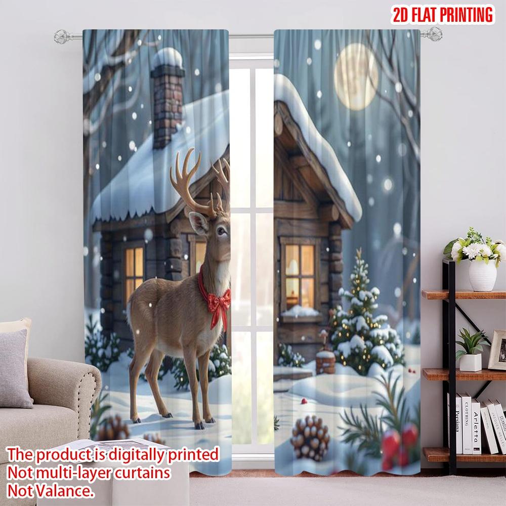 

Flat Printing Merry Christmas Curtain Wreath Pine Cone Red Fruit Winter Natural Landscape Gift Machine Curtains Set Of 2 Made Polyester W100*H70(CM)-Grommet top&2PCS