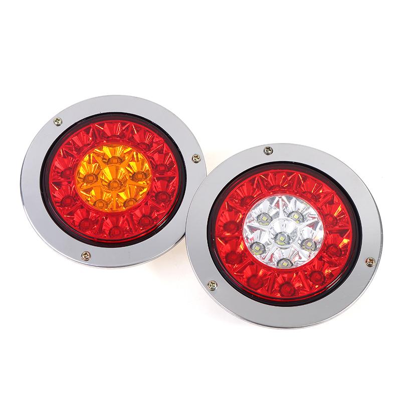 16 Led Car Round Amber Red Taillights Rear Stop Brake Running Reverse Lamp