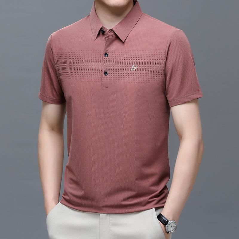Short Sleeve Ice Silk Polo Shirt Medium Loose Casual Men'S Lapel T-Shirt Bottom Shirt