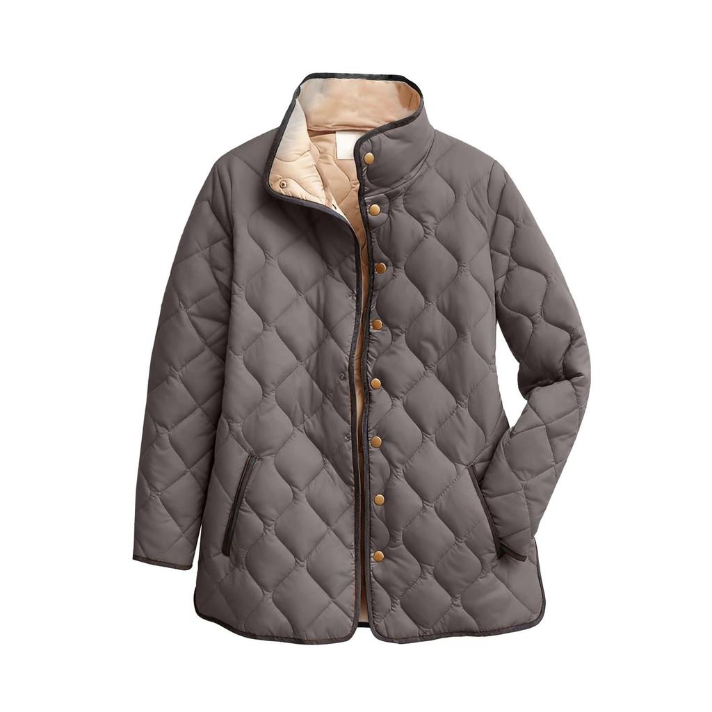 Damen Einfarbig Stehkragen Plissee Baumwolle Langarm Knopfleiste Jacke