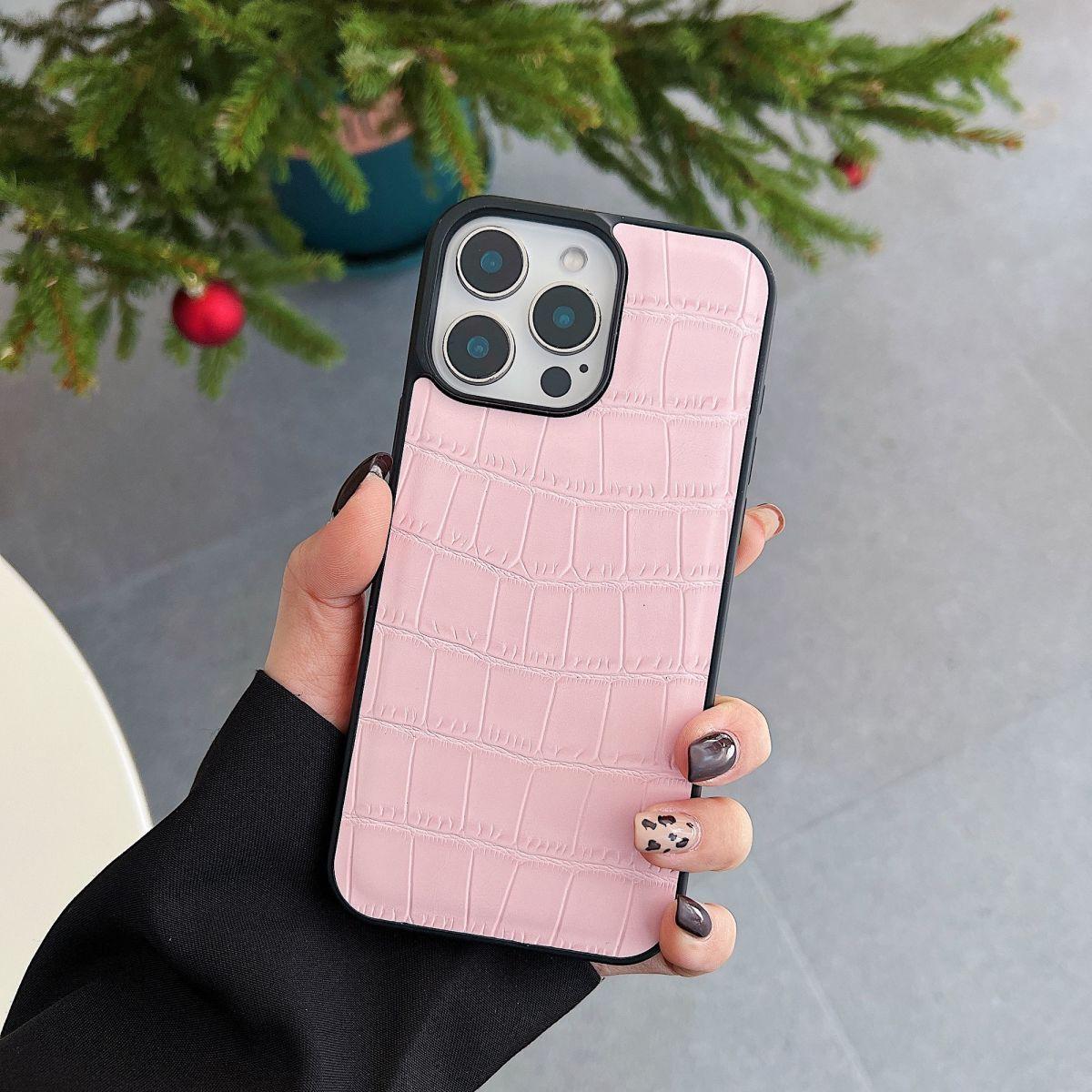 

Чехол для телефона с узором крокодила для Apple iPhone 16Promax-ПУ кожа, ПК бортик, креативный, противоударный, полная защита на iPhone ihone16PRO розовый