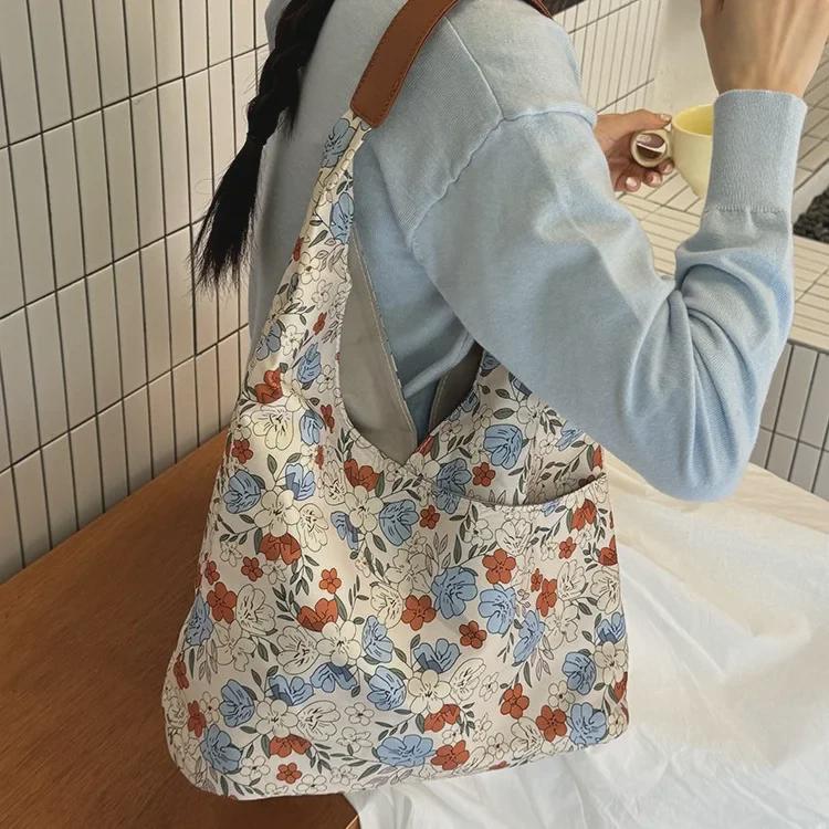 2024 New Japanese Retro Floral Canvas Tote - Large Capacity Shoulder Bag
