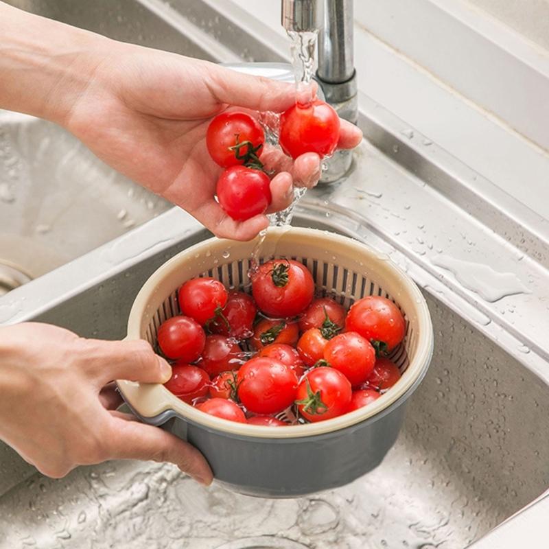 Fruit Washing Colander Bowl Set, Removable Drain Basket and Outer Bowl for Rinsing Produce, Legumes and Rice at Sink
