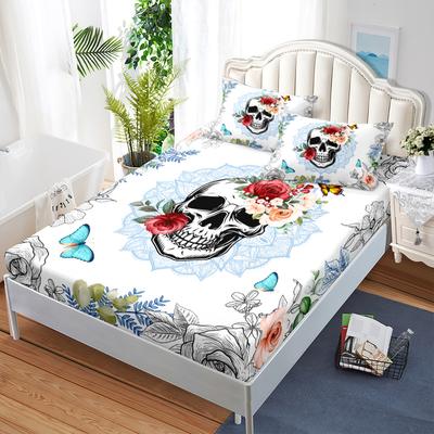 Three-Piece Mattress, Mattress Cover, Skull Mattress Protective Cover, Double Bed Cover.