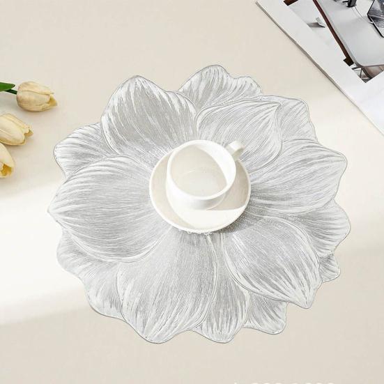 PVC Bordbrikker Lotus Sklisikker Skålunderlag Fortykket Varmebestandige Brikker for Kopper Skåler Vanntett Vaskbar Bordbeskyttere Hotell Hjem Spisedekor