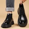 Fashion Outdoor Men High Top Leather Shoes Classic Black Leather Boots Motorcycle Breathable Riding Mid-calf Ankle Boots Warm Work Shoes